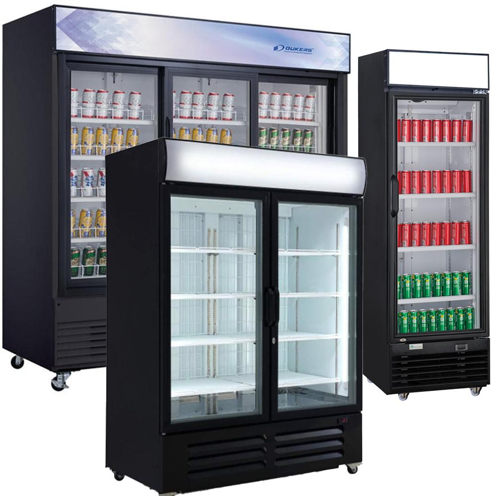 Glass door merchandisers for showcasing refrigerated or frozen products in convenience stores and grab-and-go setups.