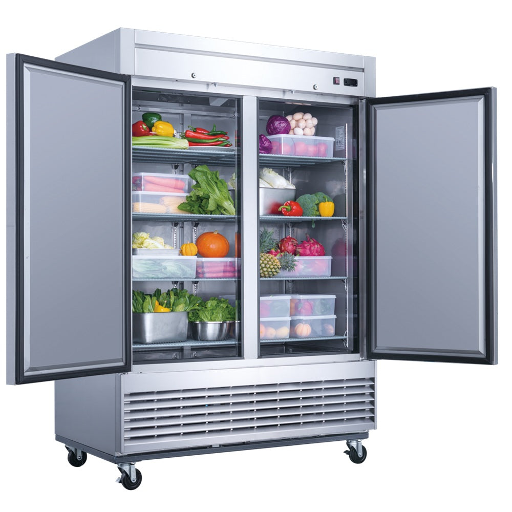Dukers D55R 55-1/8"W 2 Solid Door Bottom Mount Reach-In Refrigerator