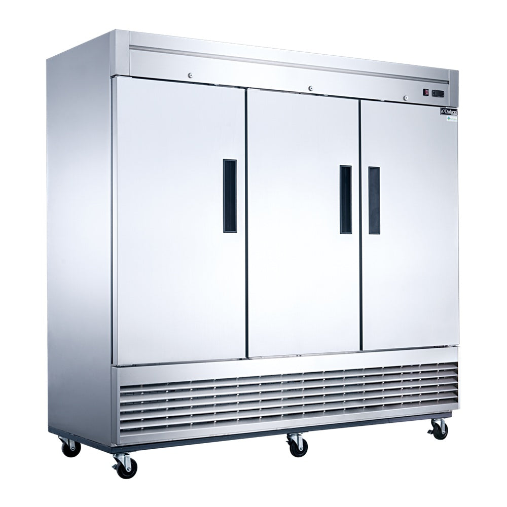 Dukers D83R 82-5/8"W 3 Solid Door Bottom Mount Reach-In Refrigerator