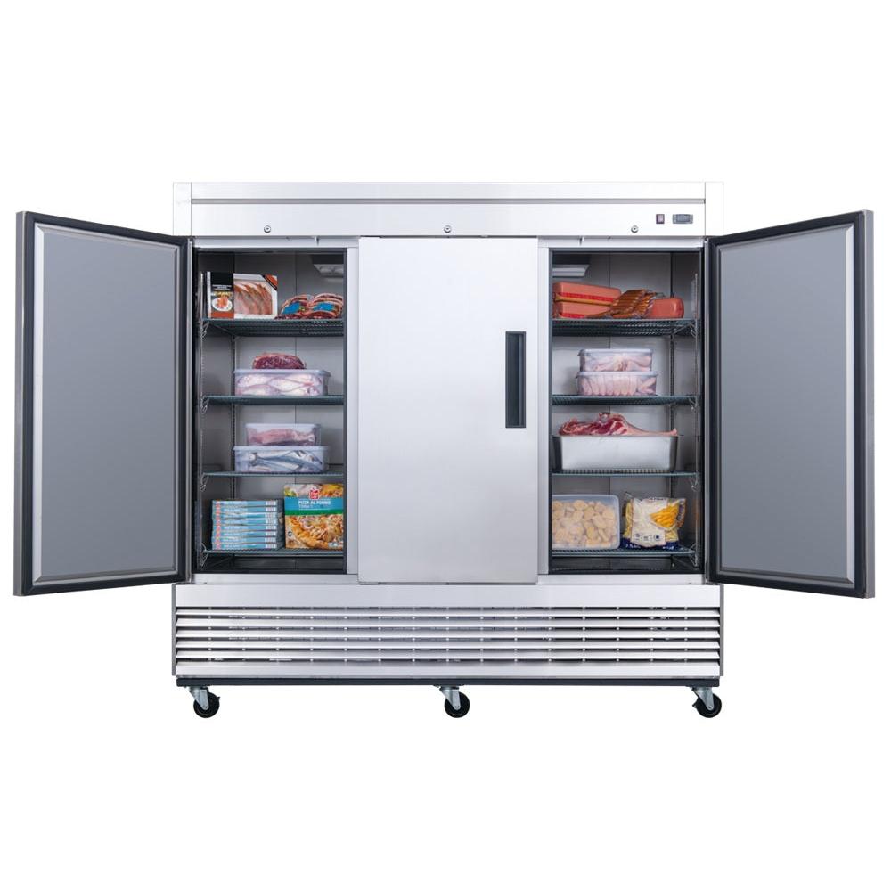 Dukers D83R 82-5/8"W 3 Solid Door Bottom Mount Reach-In Refrigerator