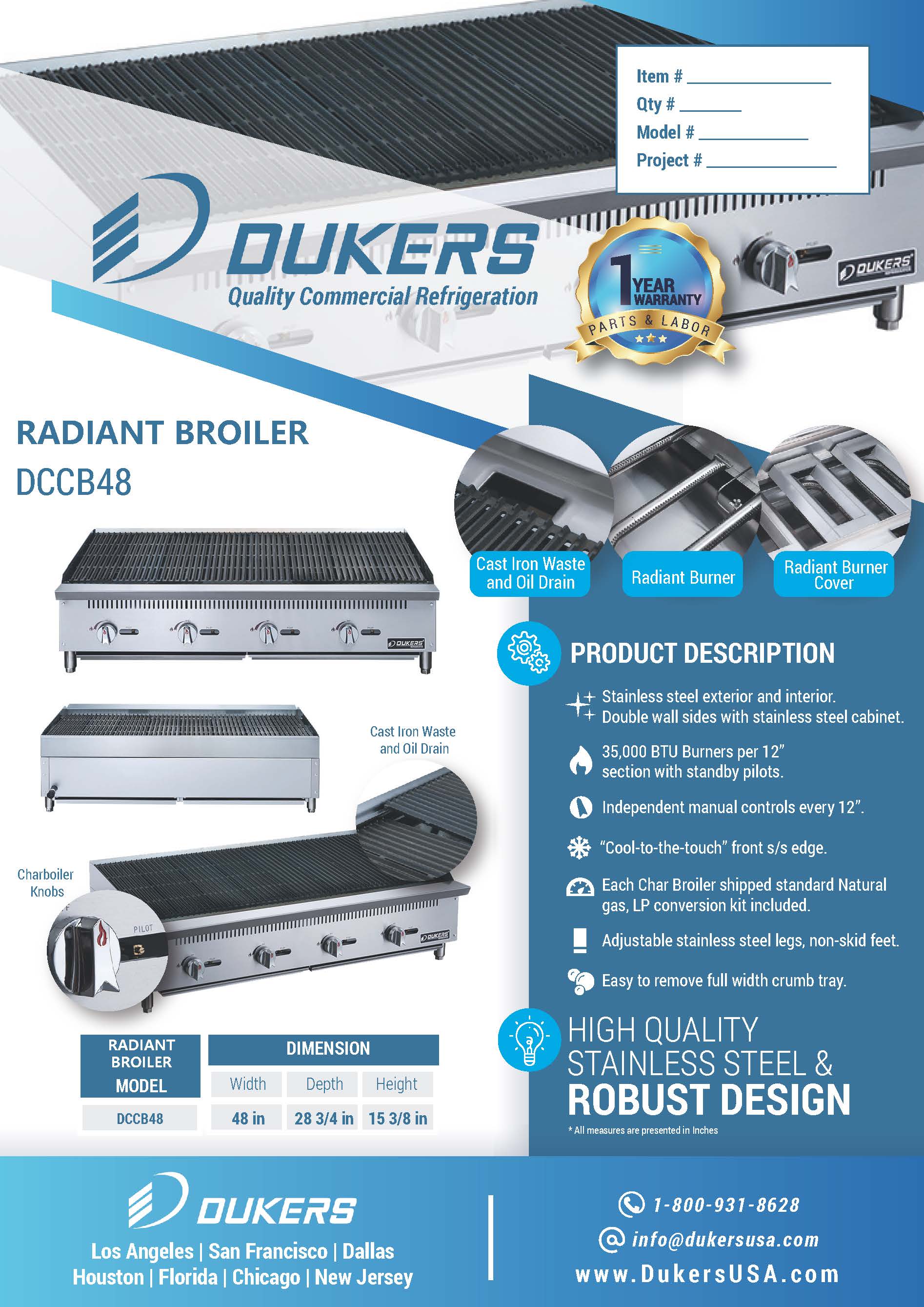 Dukers DCCB48 - 48"W NG/LP Radiant Countertop Charbroiler
