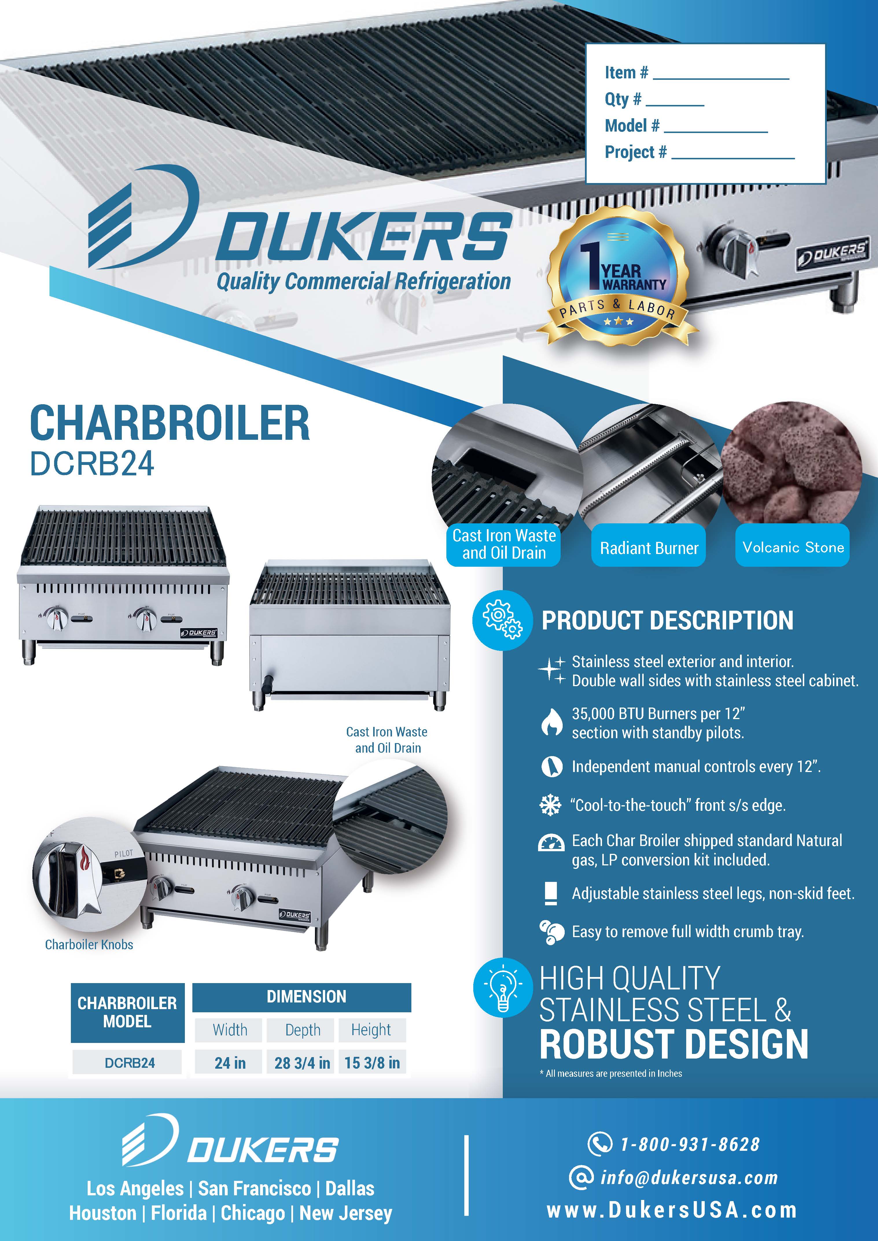 Dukers DCRB24 - 24"W Lava Rock NG/LP Countertop Charbroiler