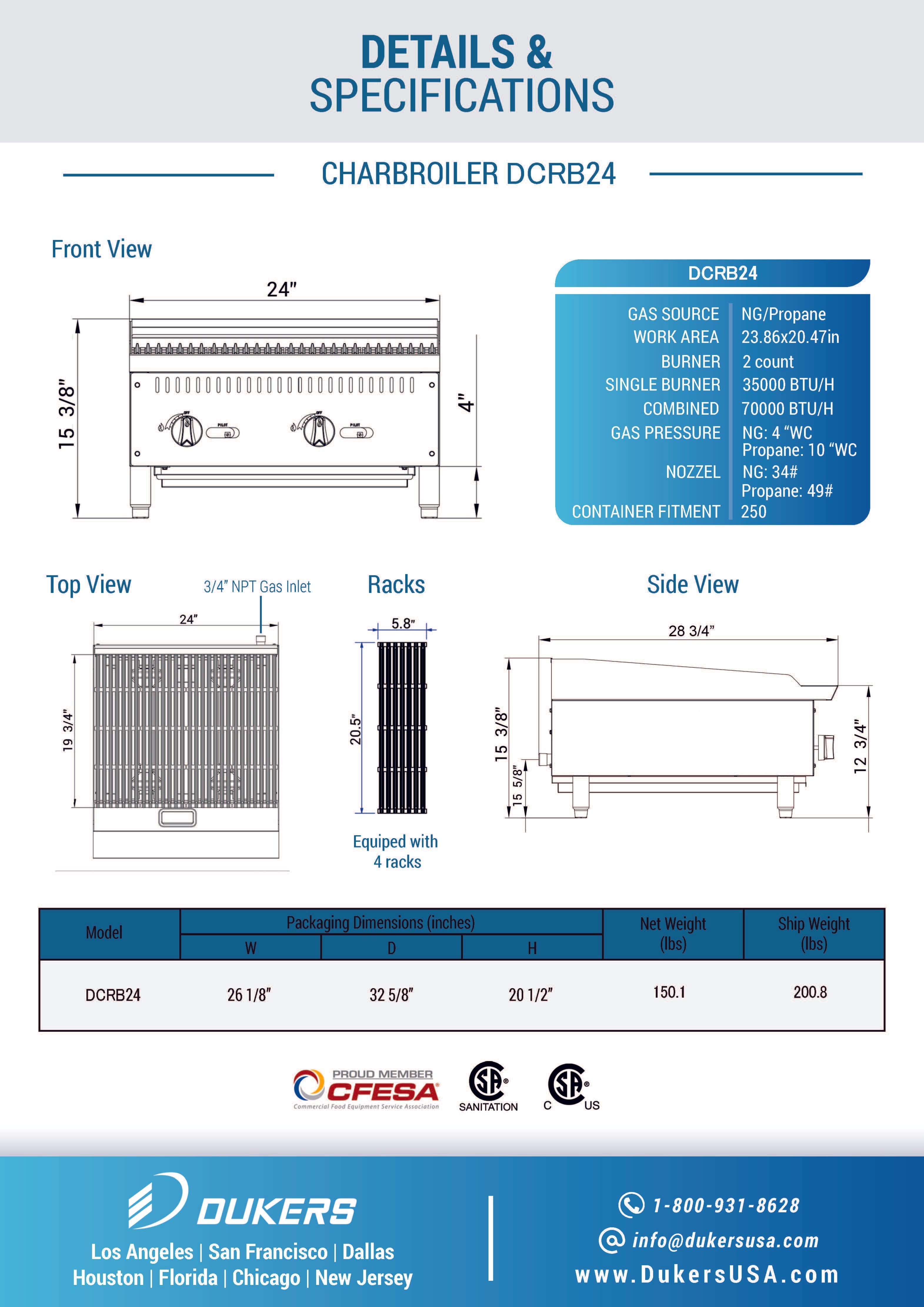 Dukers DCRB24 - 24"W Lava Rock NG/LP Countertop Charbroiler