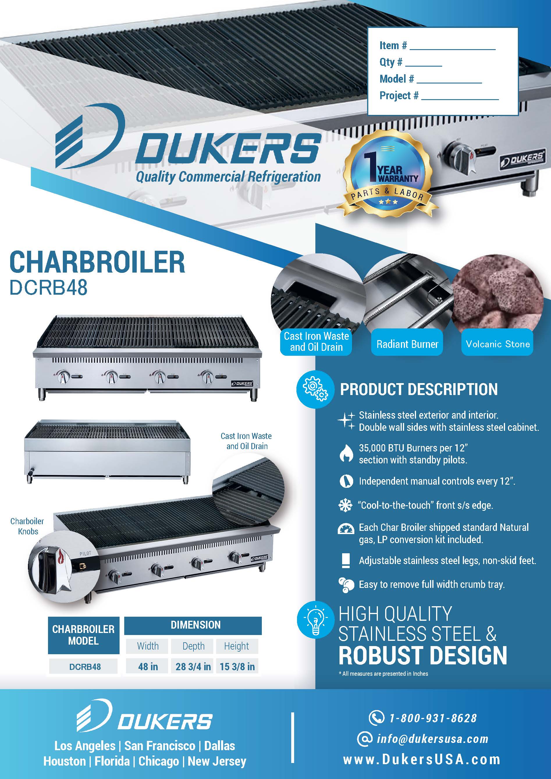 Dukers DCRB48 - 48"W Lava Rock NG/LP Countertop Charbroiler