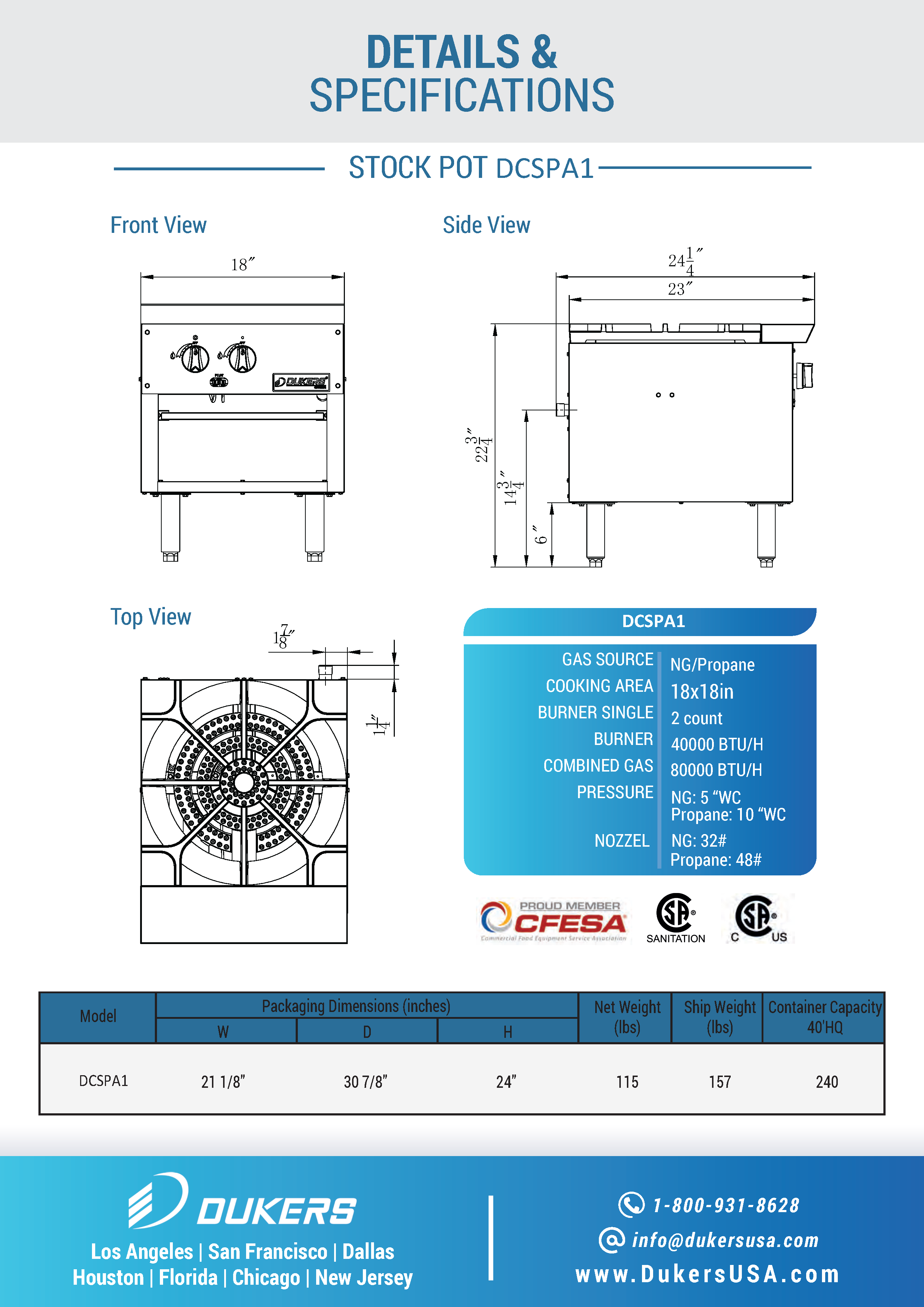 Dukers DCSPA1 22-3/4"H NG/LP Single Stock Pot Range