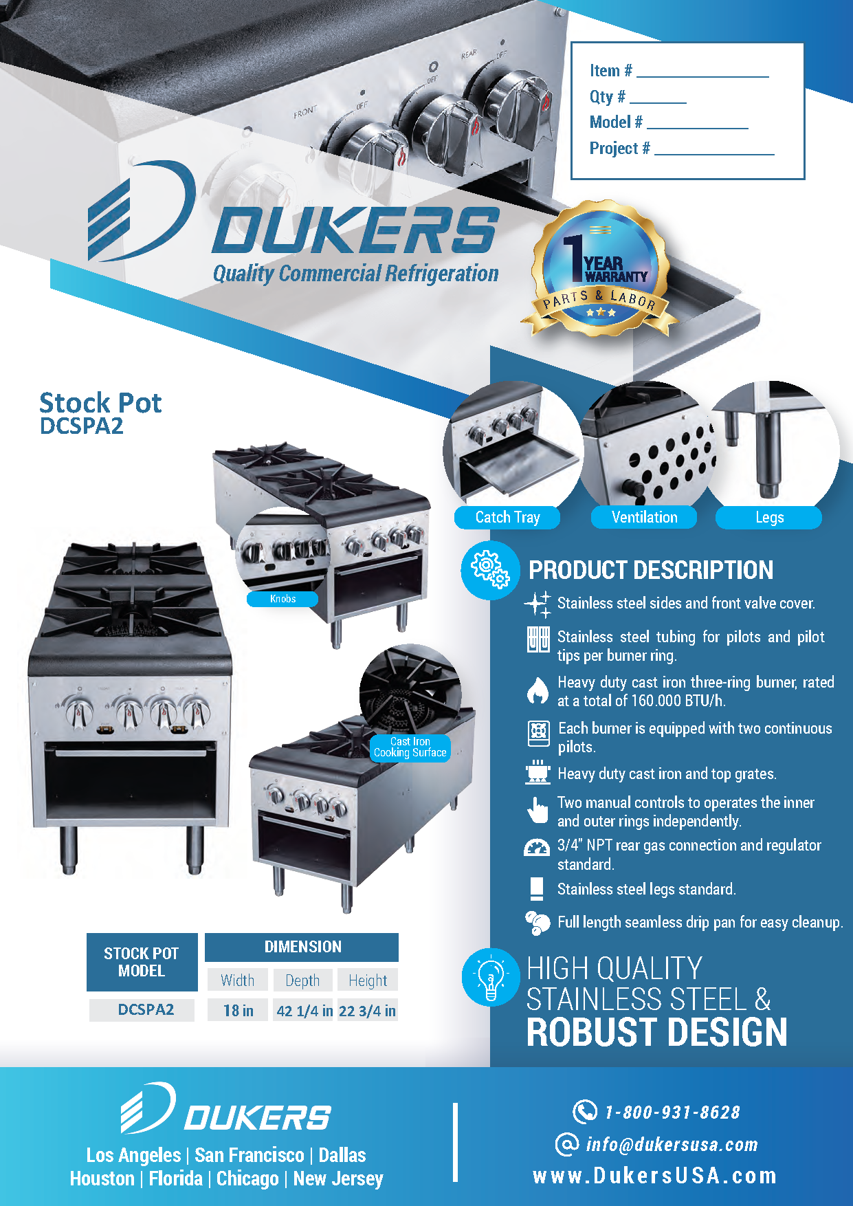 Dukers DCSPA2 22-3/4"H NG/LP Double Stock Pot Range