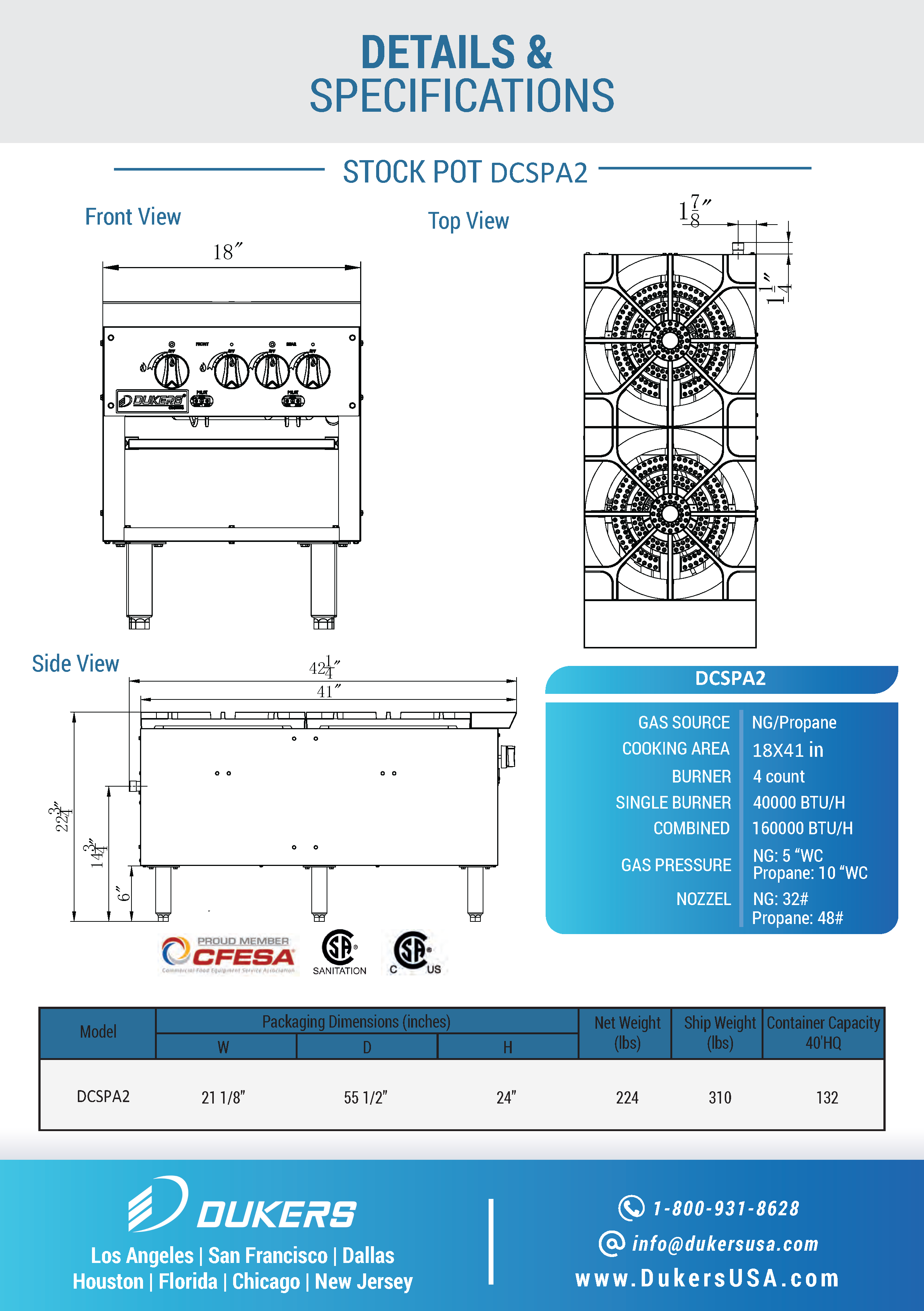 Dukers DCSPA2 22-3/4"H NG/LP Double Stock Pot Range