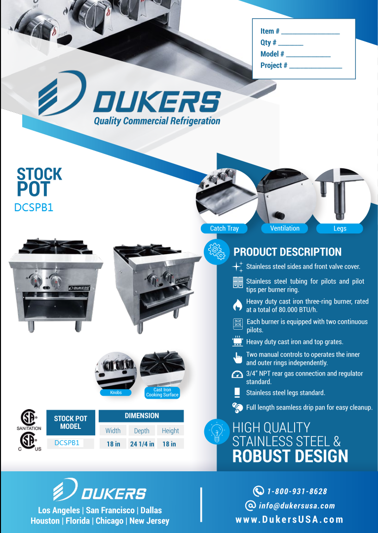 Dukers DCSPB1 18"H NG/LP Single Stock Pot Range