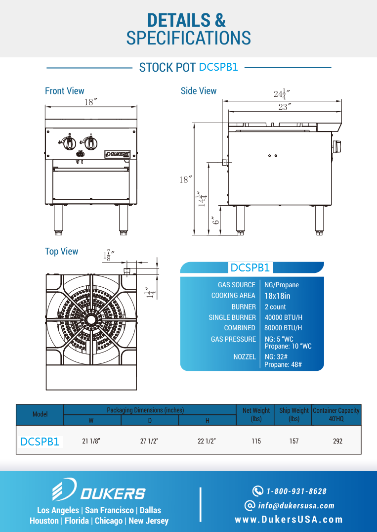Dukers DCSPB1 18"H NG/LP Single Stock Pot Range