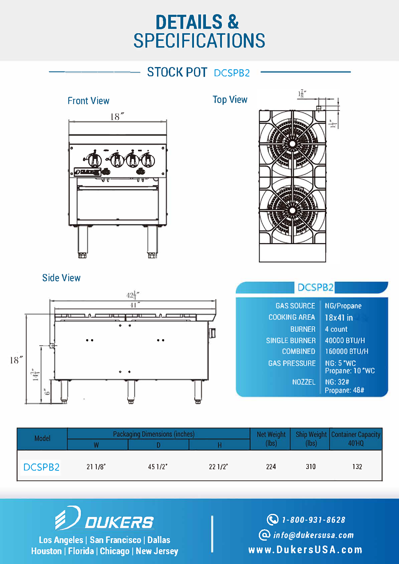 Dukers DCSPB2 18"H NG/LP Double Stock Pot Range