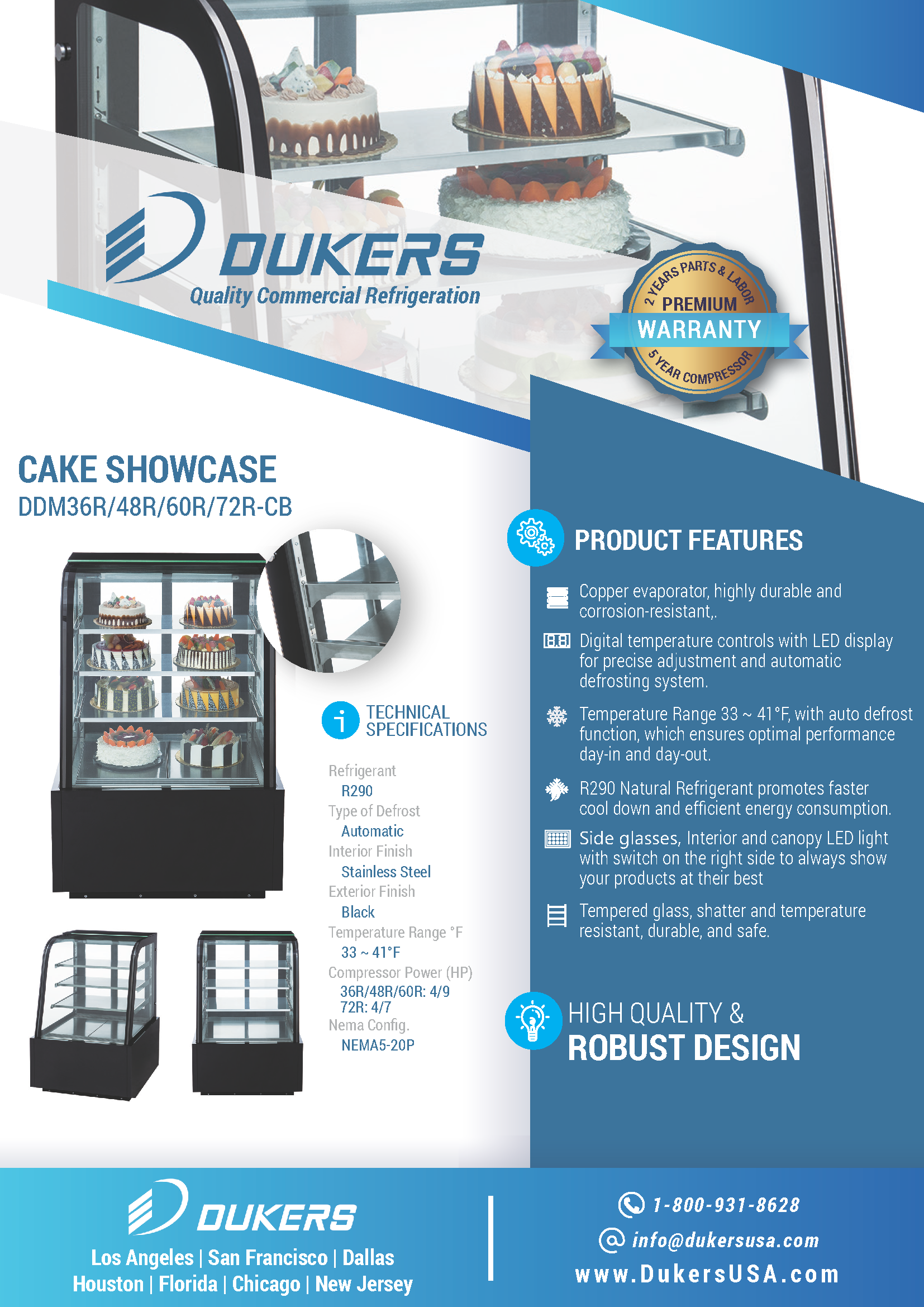 Dukers DDM72R-CB 72"W Curved Glass Refrigerated Bakery Case
