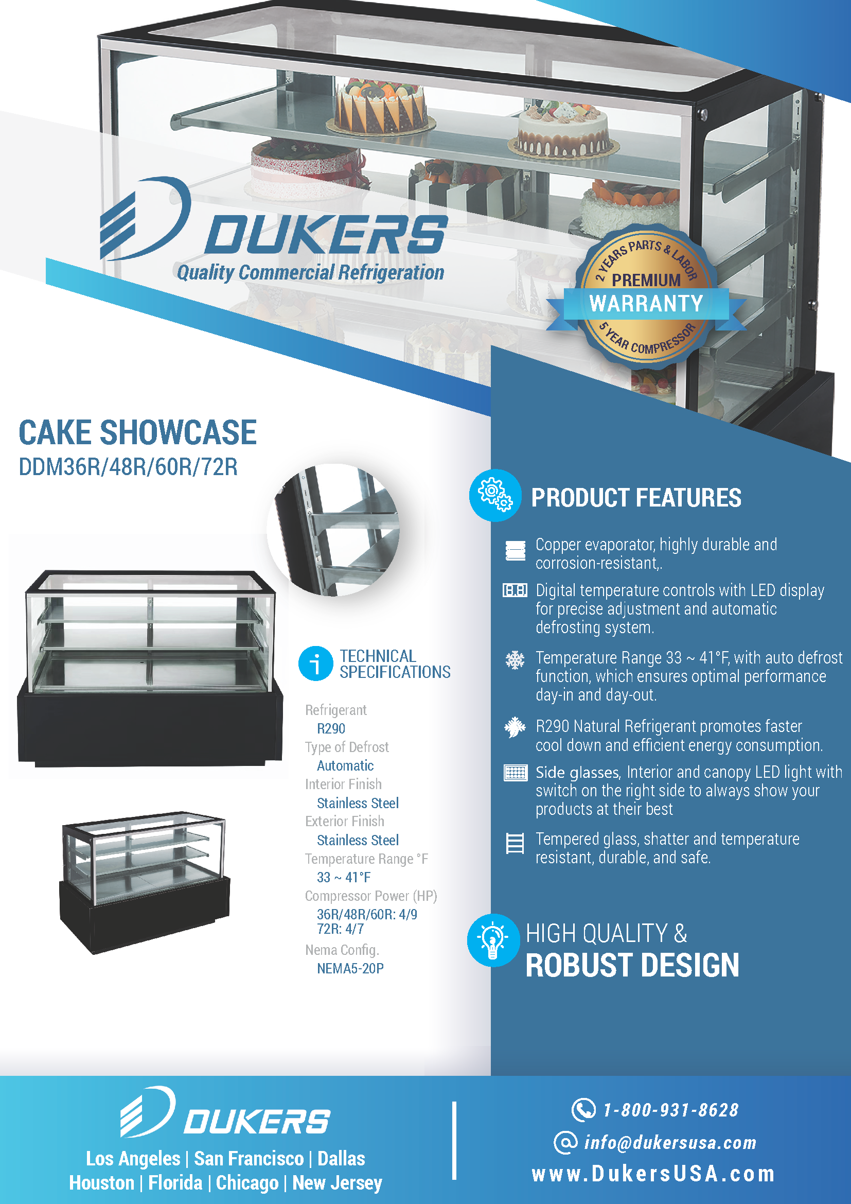 Dukers DDM72R - 72"W Straight Glass Refrigerated Bakery Case