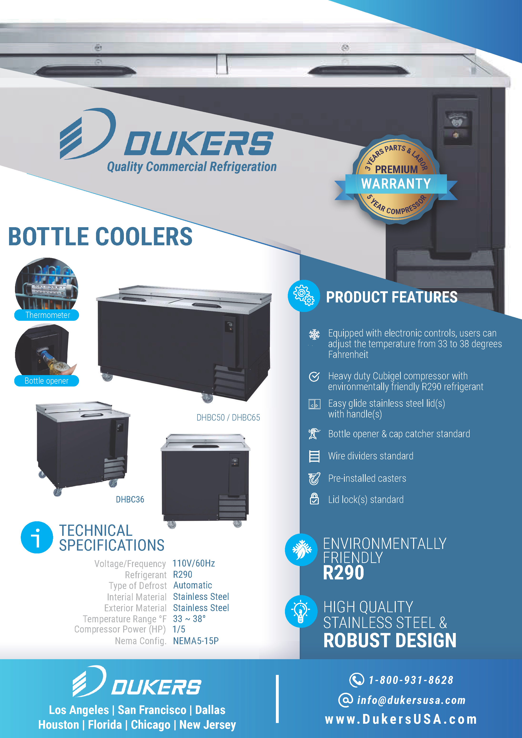 Dukers DHBC50 - 50"W Sliding Top Horizontal Bottle Cooler