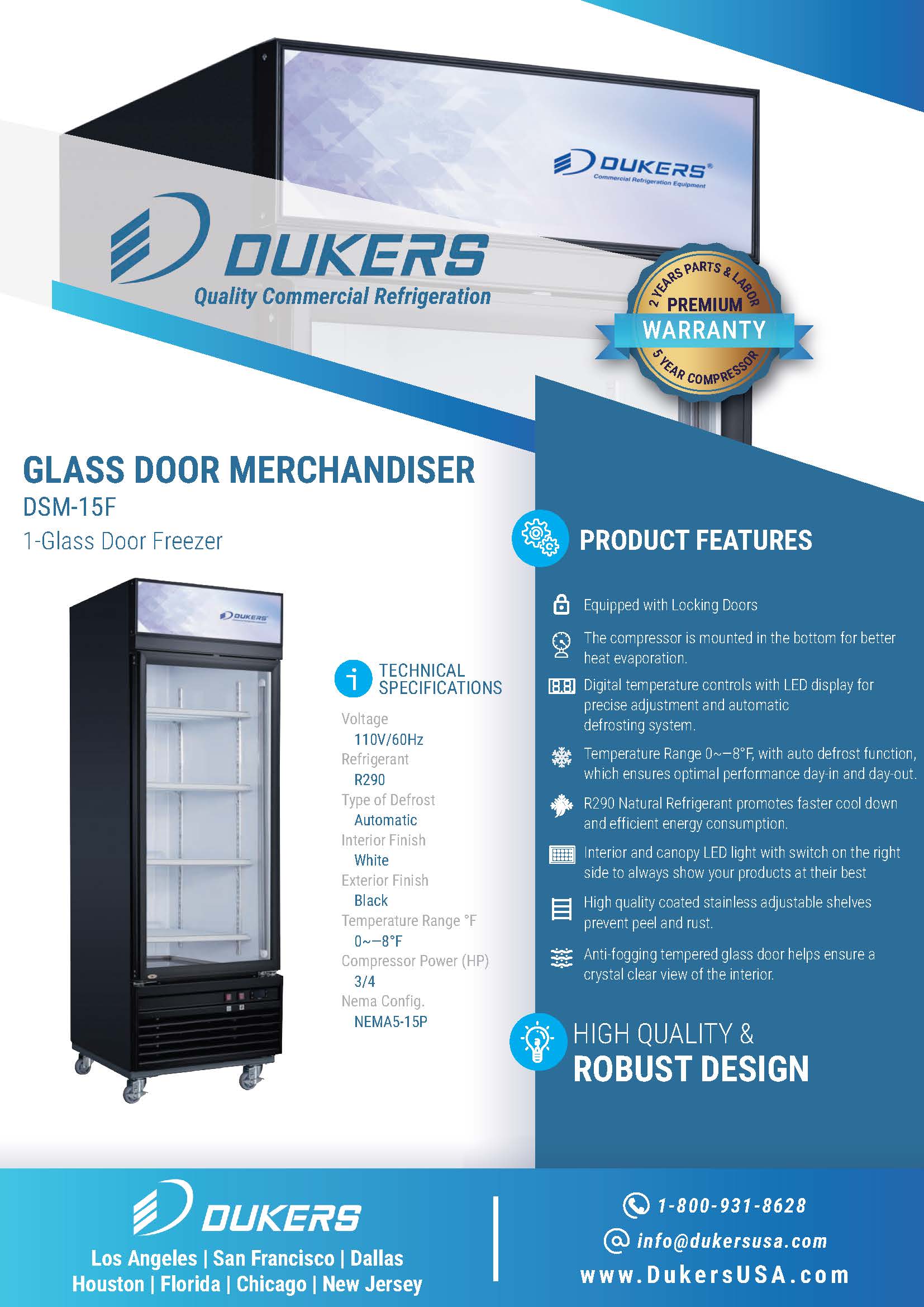 Dukers DSM-15F 27-1/8"W Single Glass Door Merchandiser Freezer