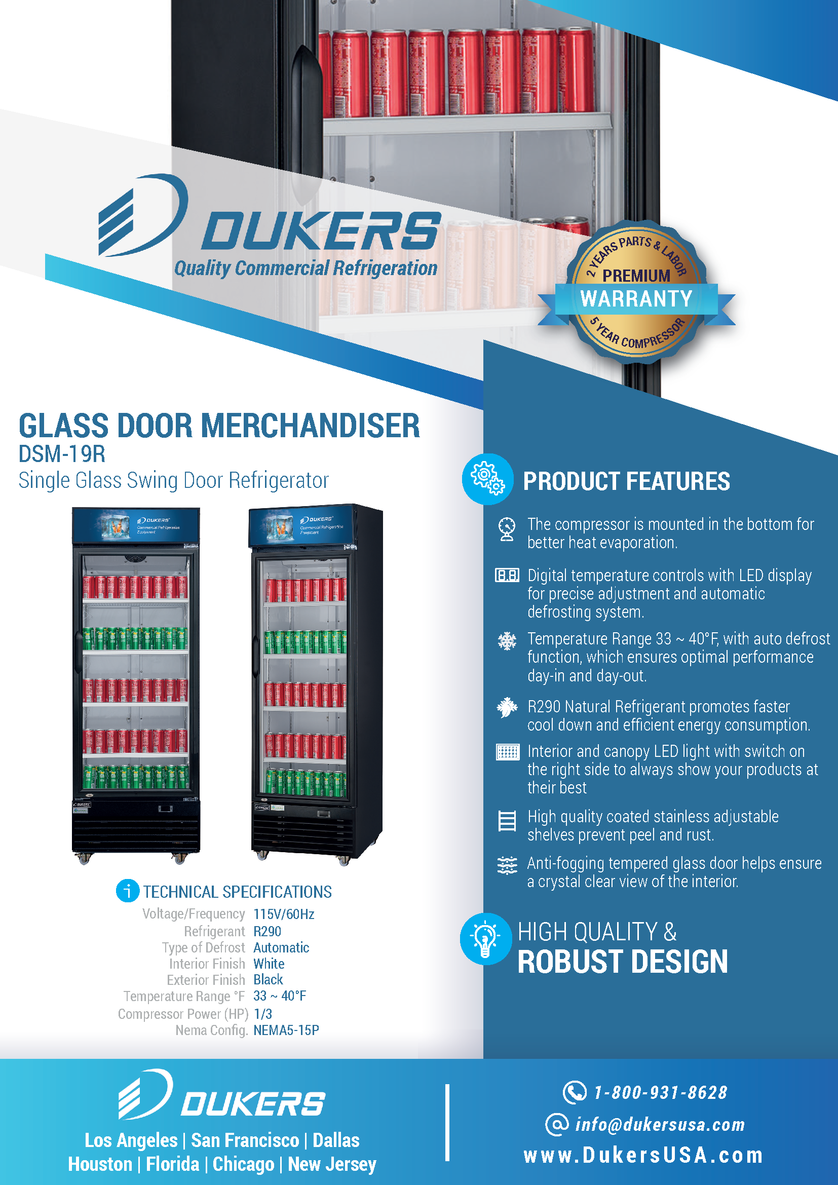 Dukers DSM-19R 29-1/2"W Single Glass Door Merchandiser Refrigerator