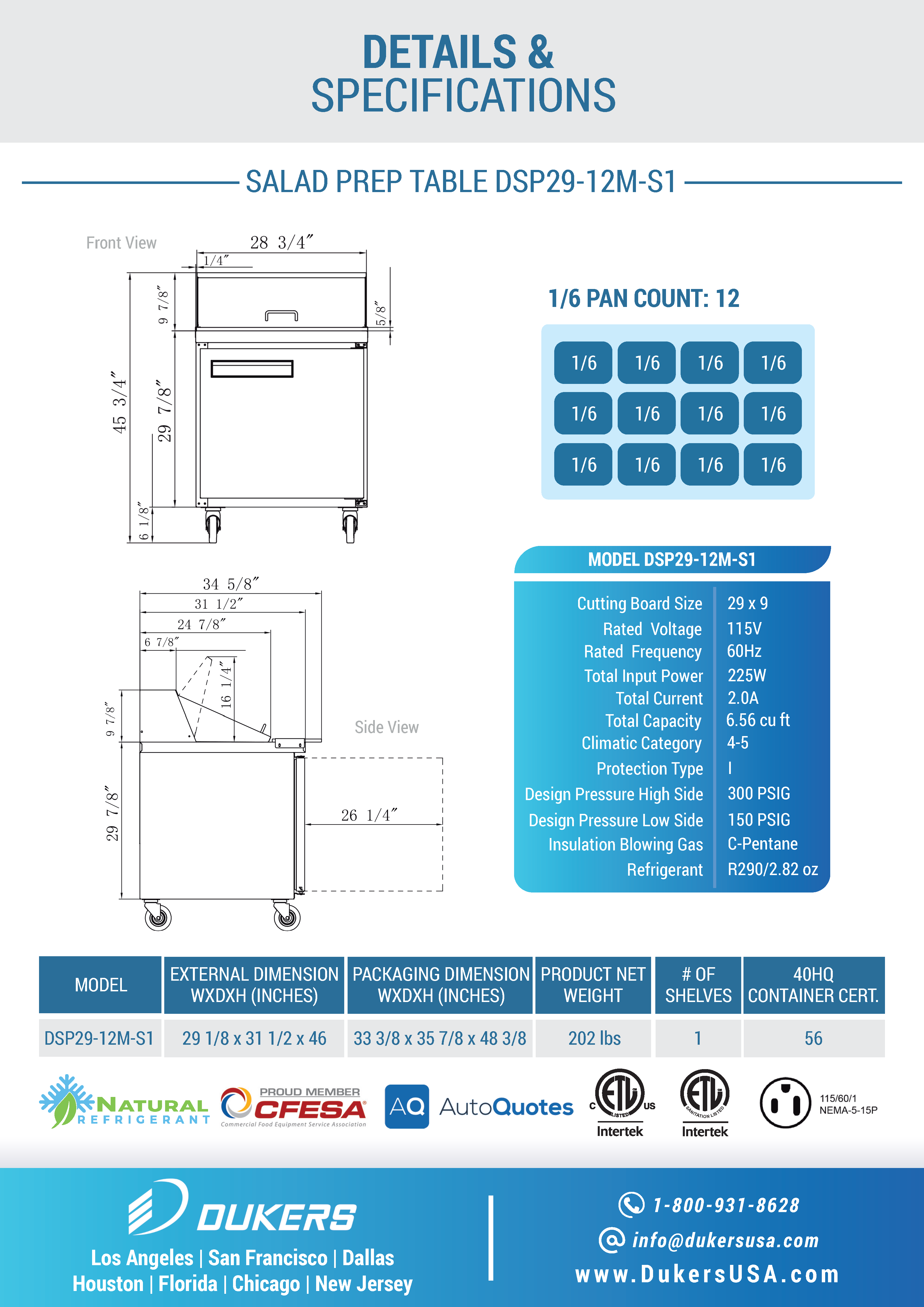 Dukers DSP29-12M-S1 29"W 1 Door Mega Top Refrigerated Prep Table