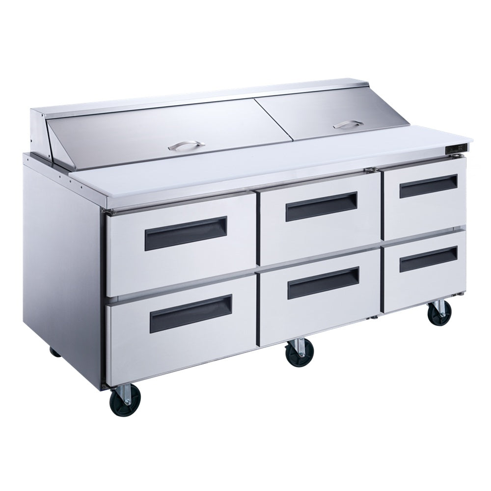 Dukers DSP72-30M-D6 72"W 6 Drawer Mega Top Refrigerator Prep Table
