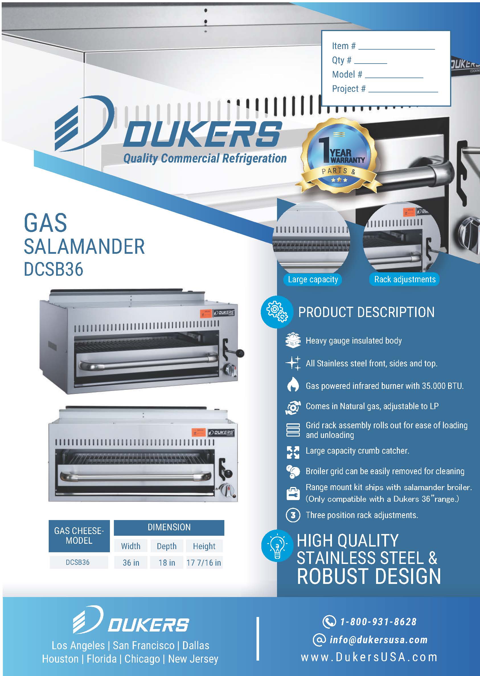 Dukers DCSB36 36"W NG/LP Salamander Broiler