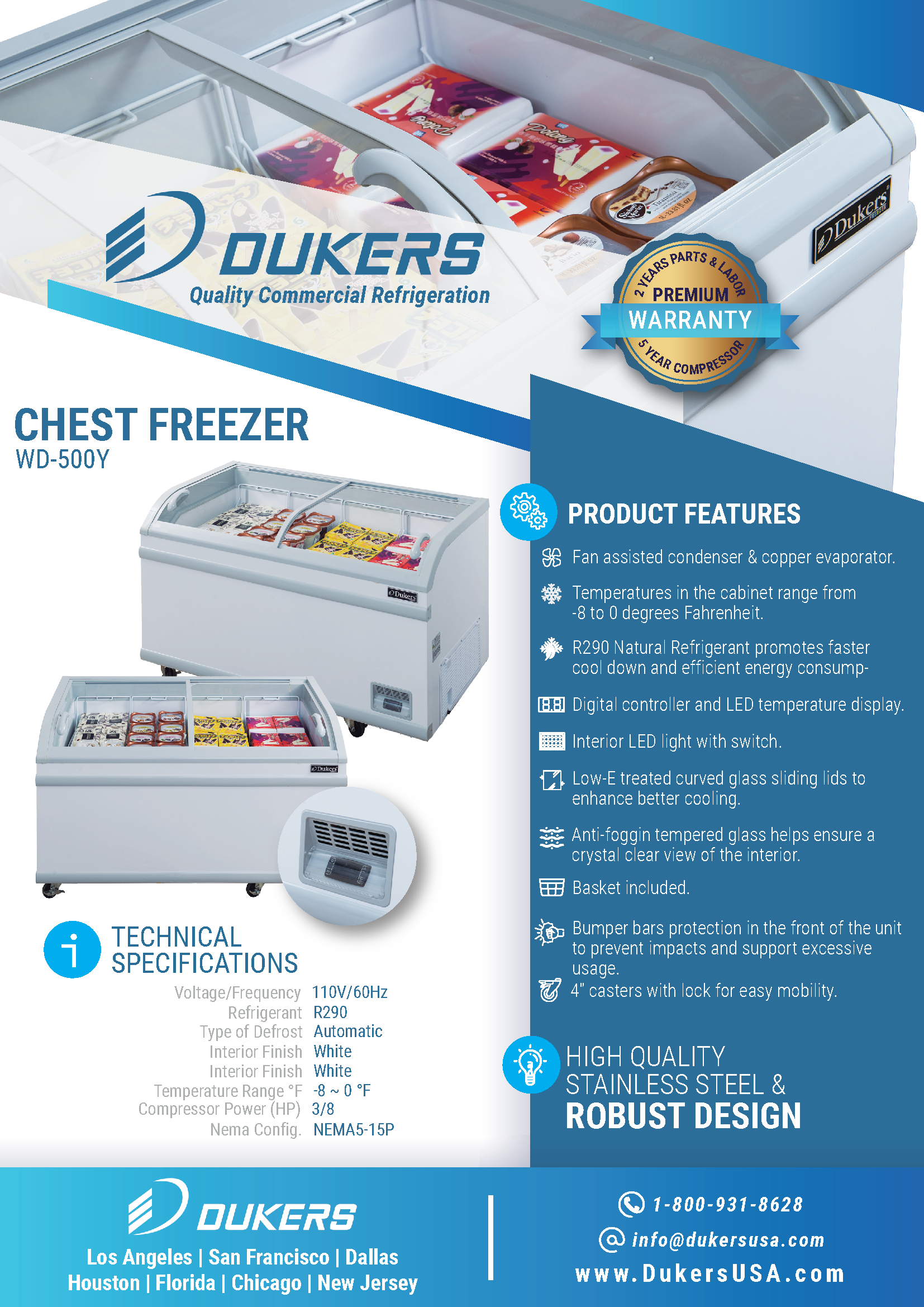 Dukers WD-500Y 56-1/8"W Ice Cream Display Chest Freezer Merchandiser
