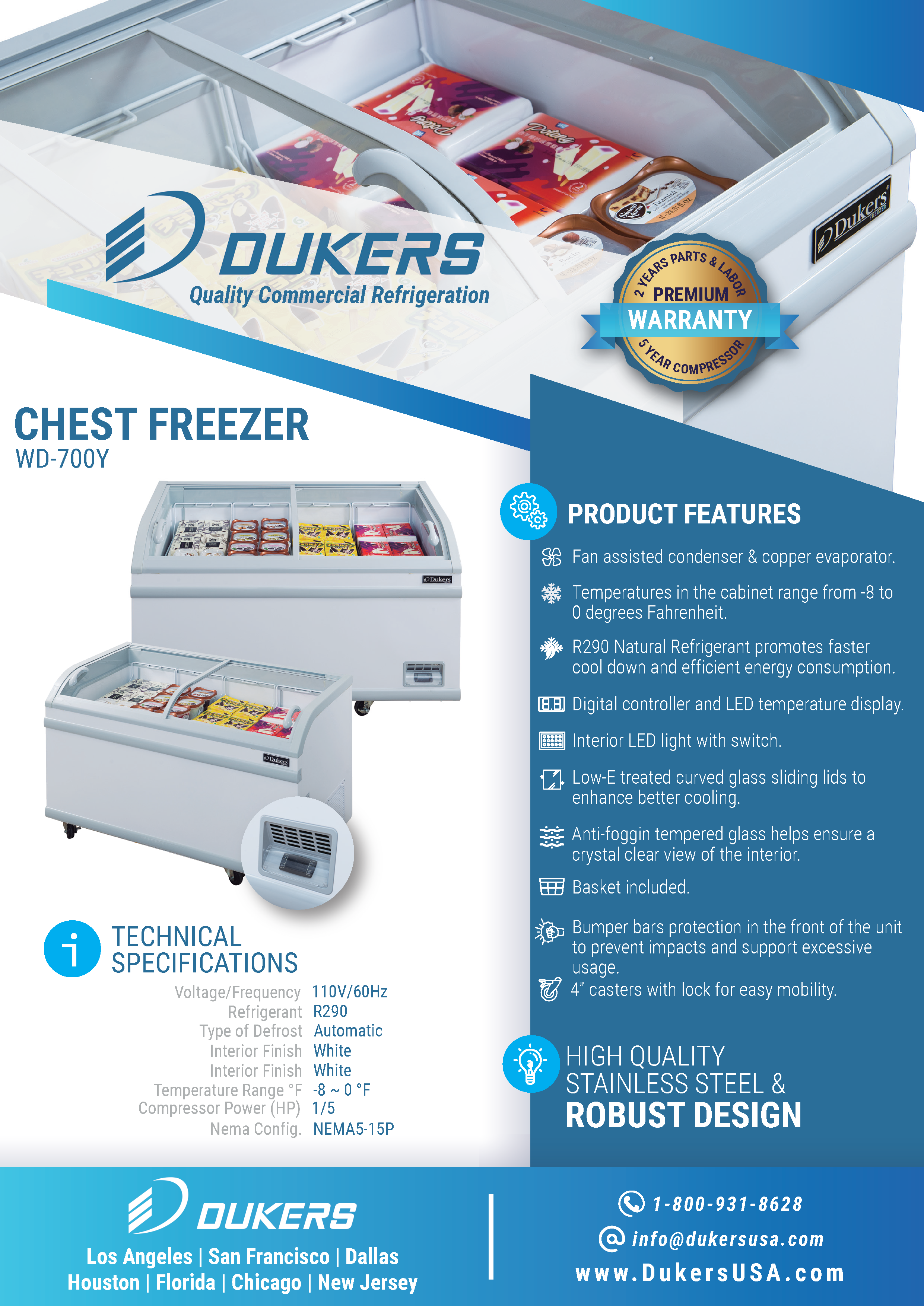 Dukers WD-700Y 79-3/4"W Ice Cream Display Chest Freezer Merchandiser