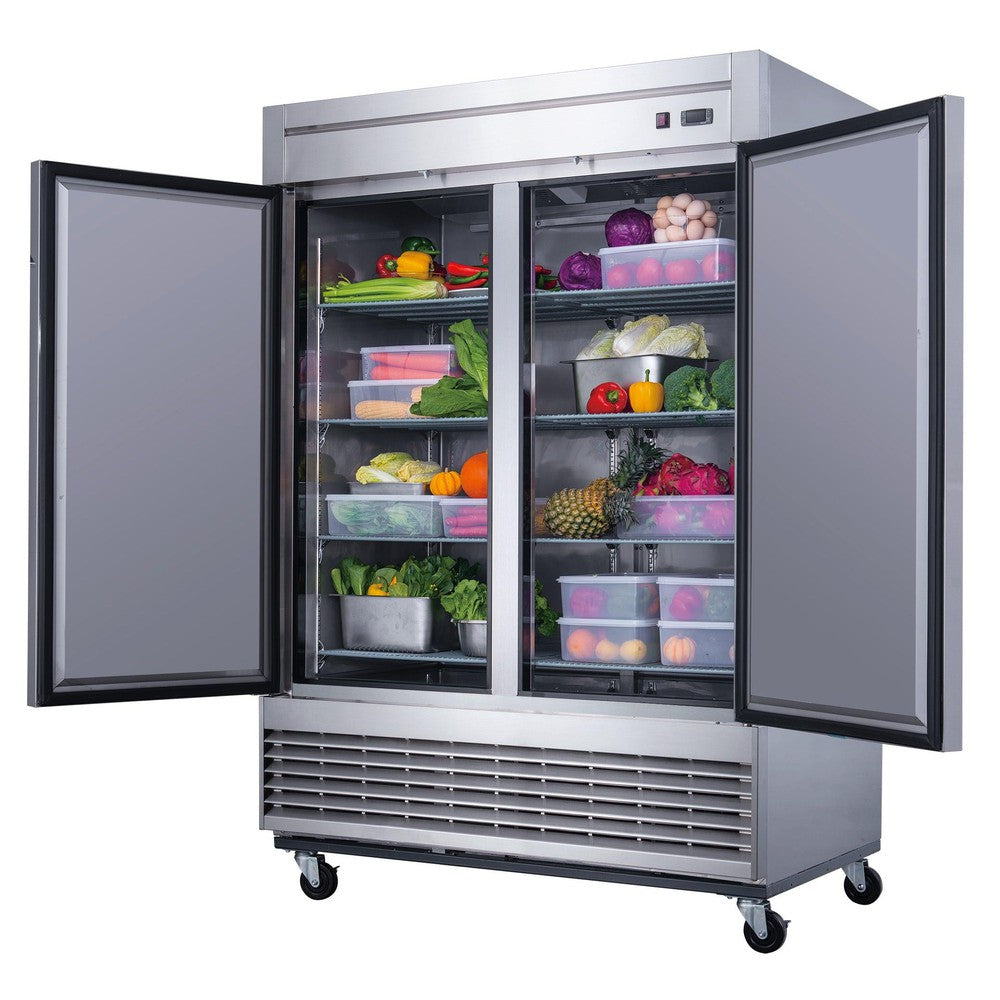 Dukers D55R 55-1/8"W 2 Solid Door Bottom Mount Reach-In Refrigerator