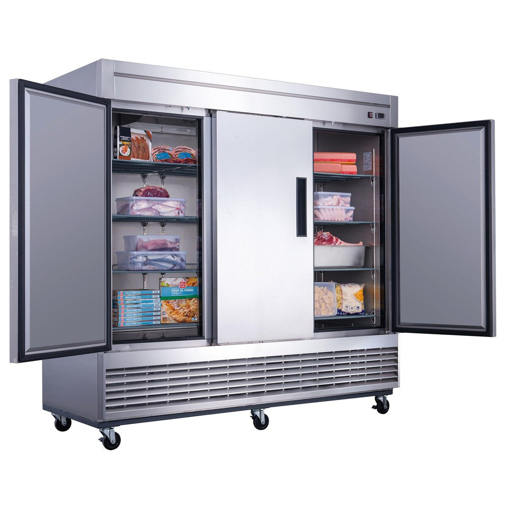 Dukers D83F 82-5/8"W 3 Solid Door Bottom Mount Reach-In Freezer