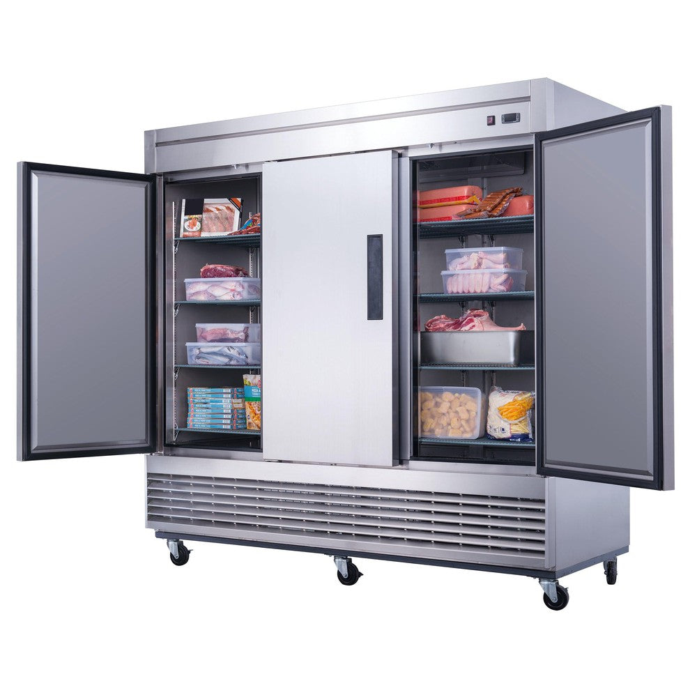 Dukers D83F 82-5/8"W 3 Solid Door Bottom Mount Reach-In Freezer