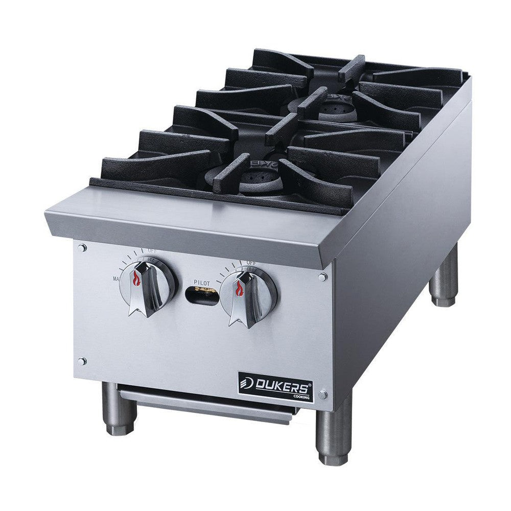 Dukers DCHPB12 12"W NG/LP Hot Plate with 2 Burners