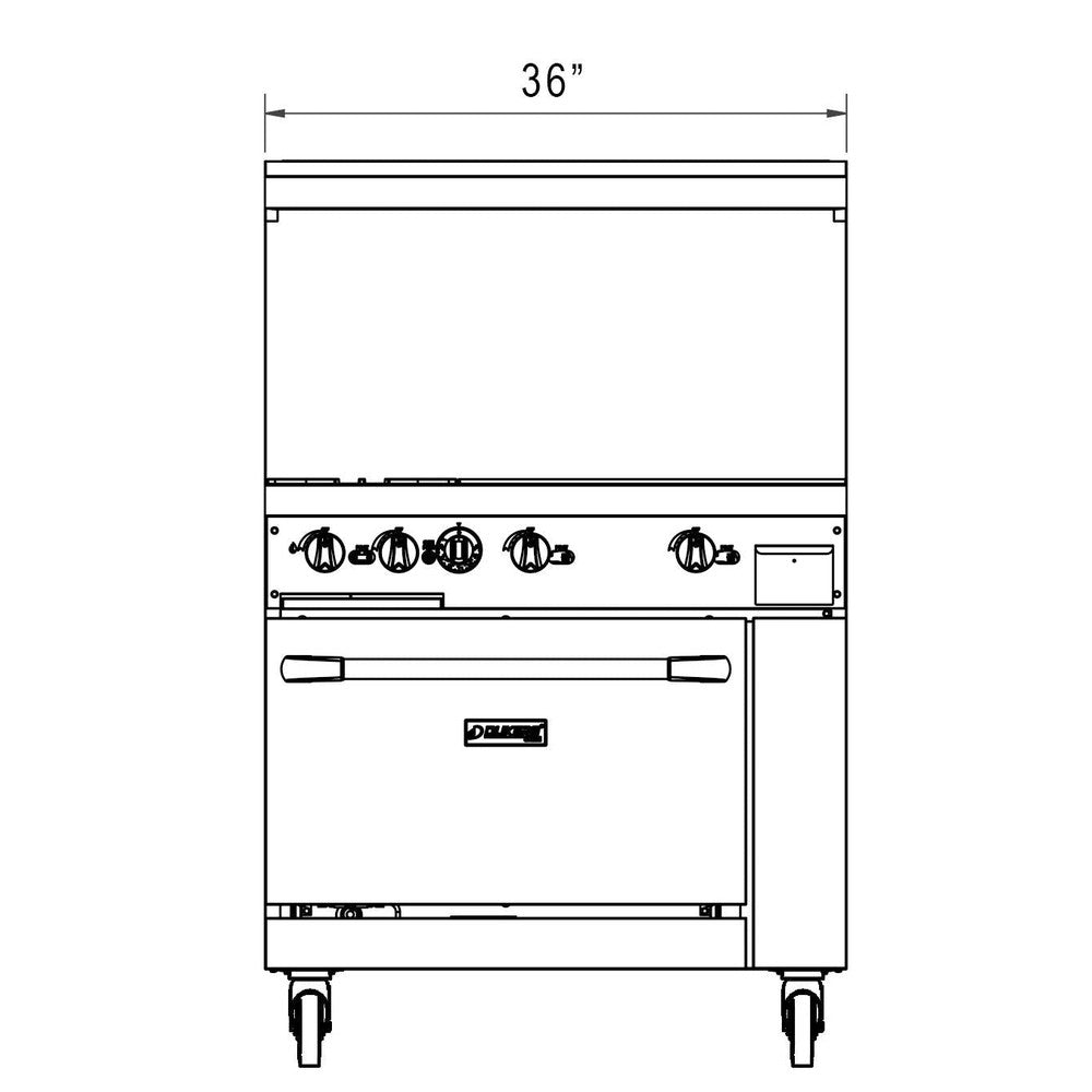 Dukers DCR36-2B24GM 36"W NG/LP Range with 2 Open Burners & 24"W Griddle