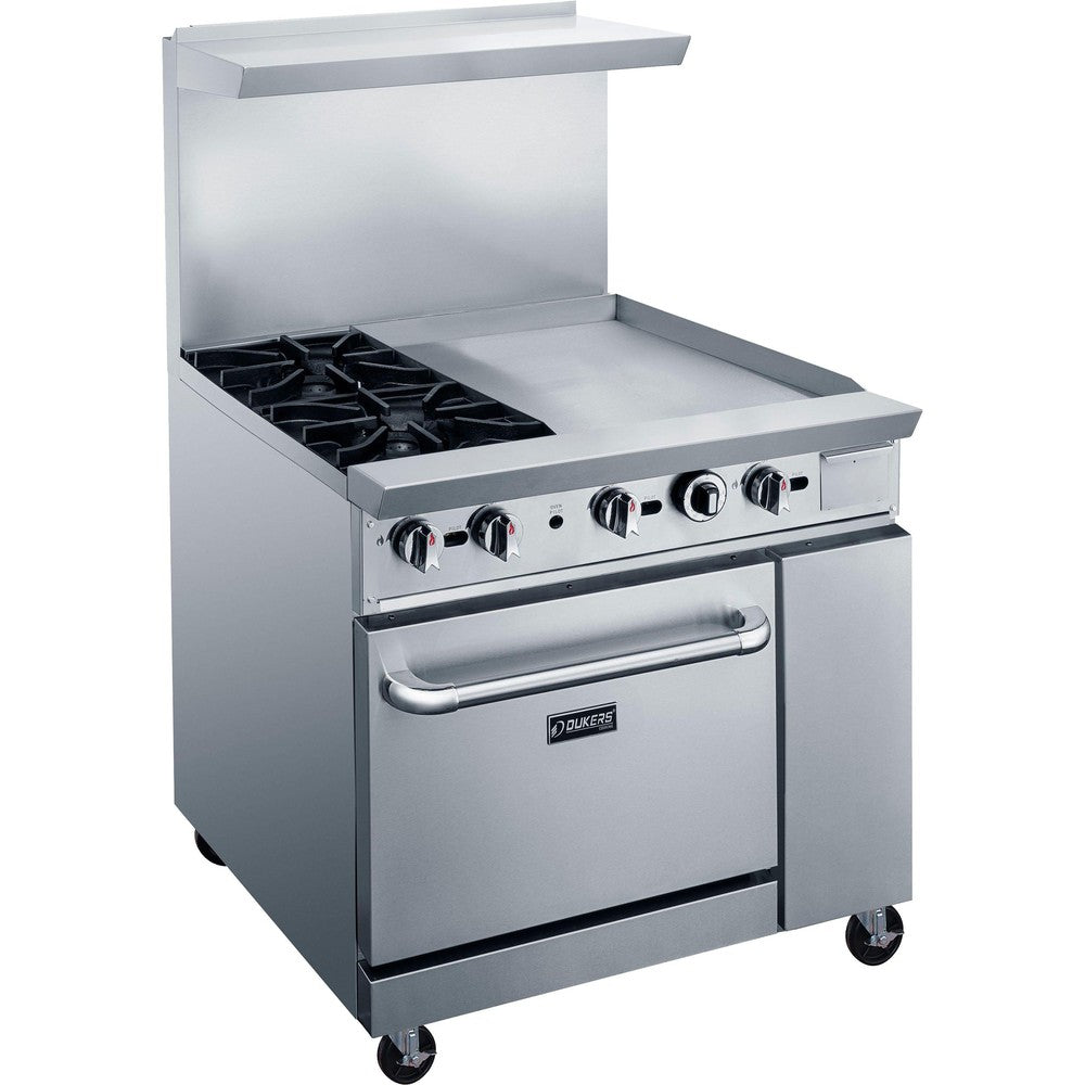 Dukers DCR36-2B24GM 36"W NG/LP Range with 2 Open Burners & 24"W Griddle