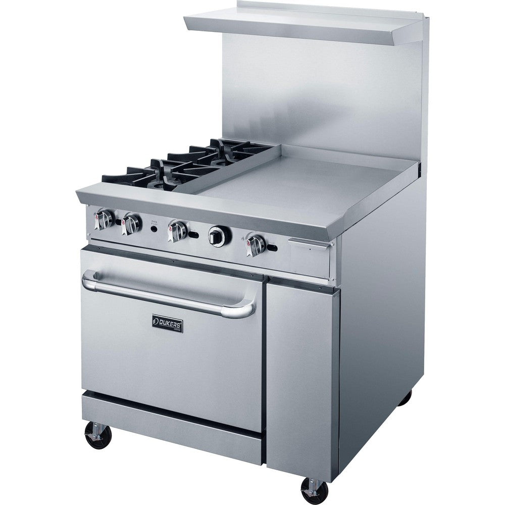 Dukers DCR36-2B24GM 36"W NG/LP Range with 2 Open Burners & 24"W Griddle