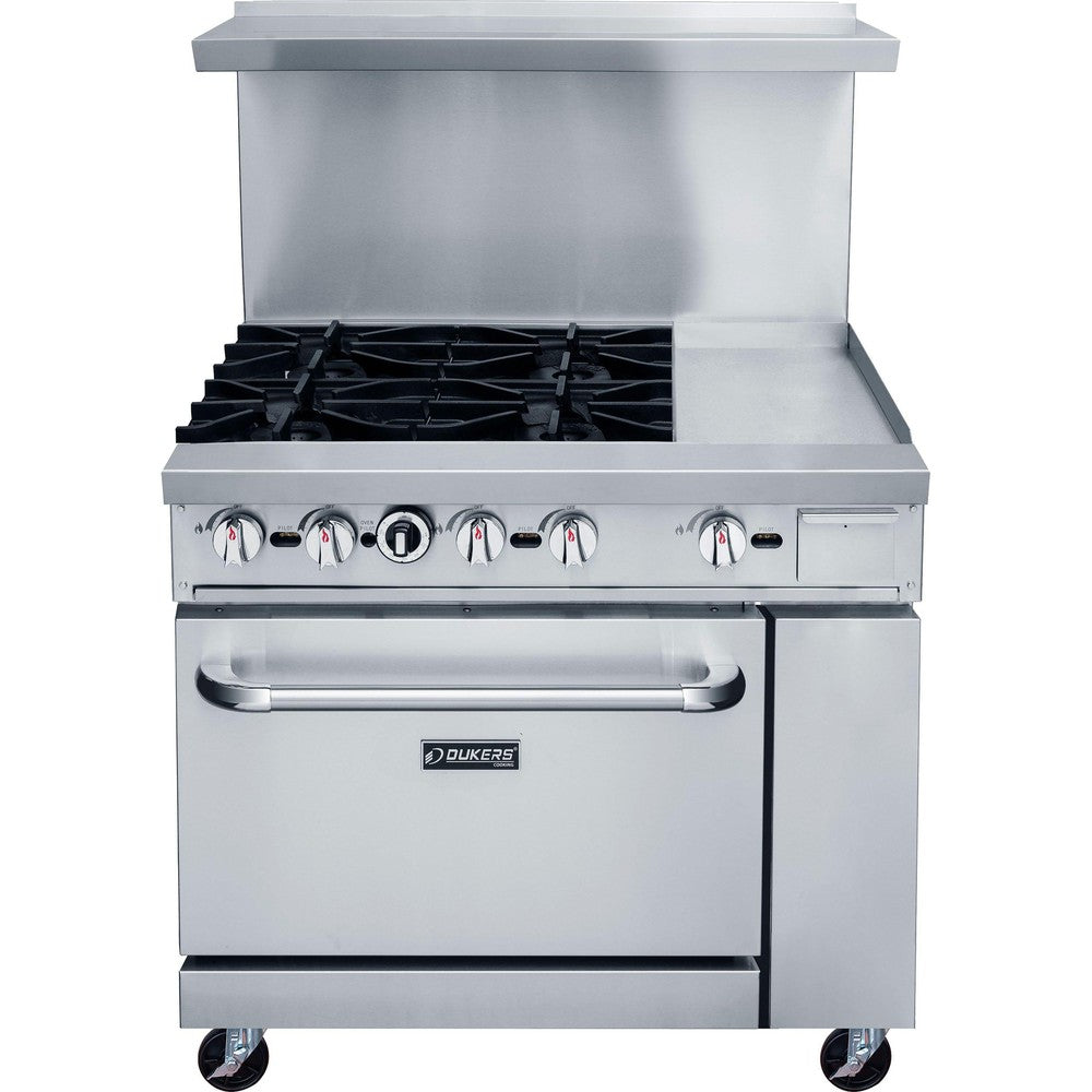 Dukers DCR36-4B12GM 36"W NG/LP Range with 4 Open Burners & 12"W Griddle