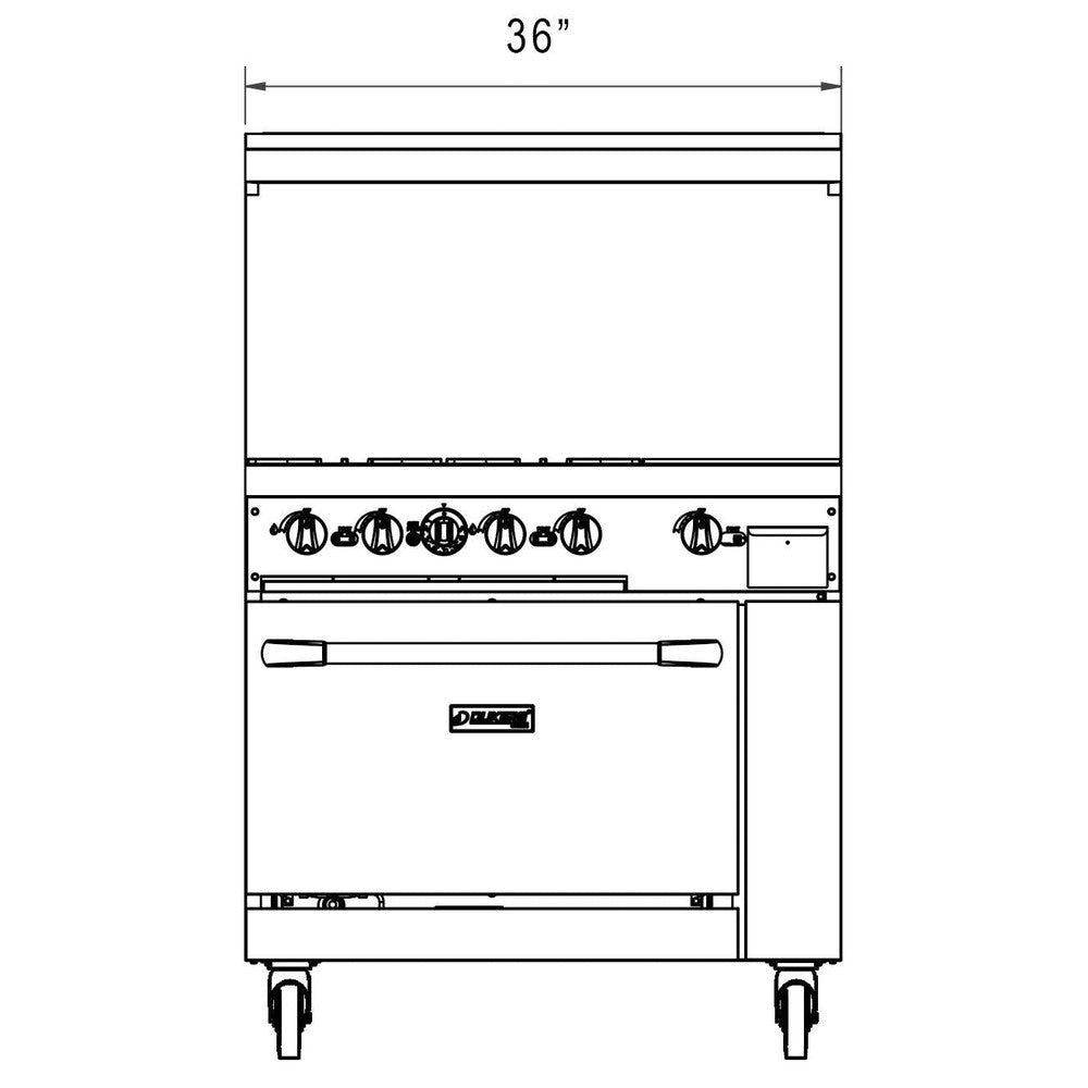 Dukers DCR36-4B12GM 36"W NG/LP Range with 4 Open Burners & 12"W Griddle