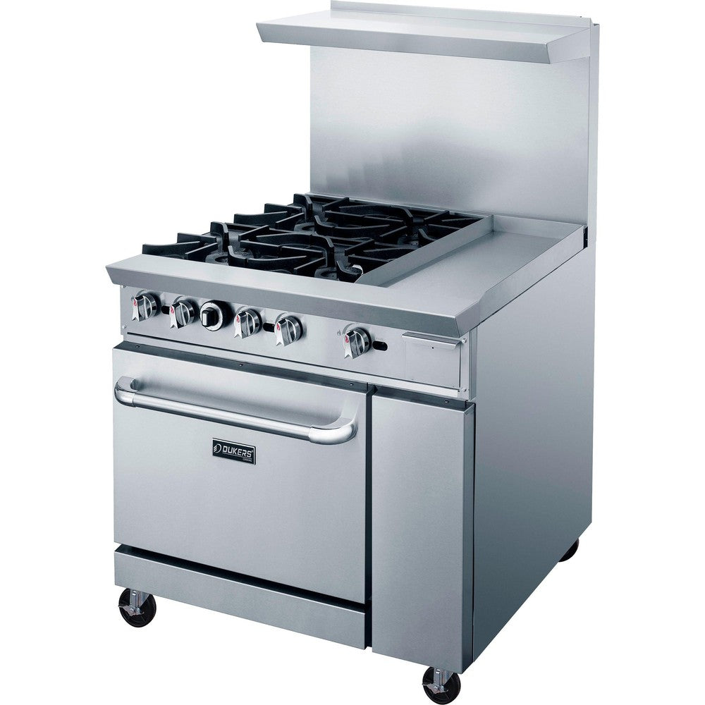 Dukers DCR36-4B12GM 36"W NG/LP Range with 4 Open Burners & 12"W Griddle