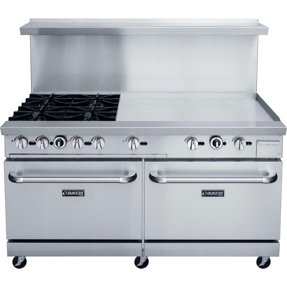 Dukers DCR60-4B36GM 60"W NG/LP Range with 4 Open Burners & 36"W Griddle