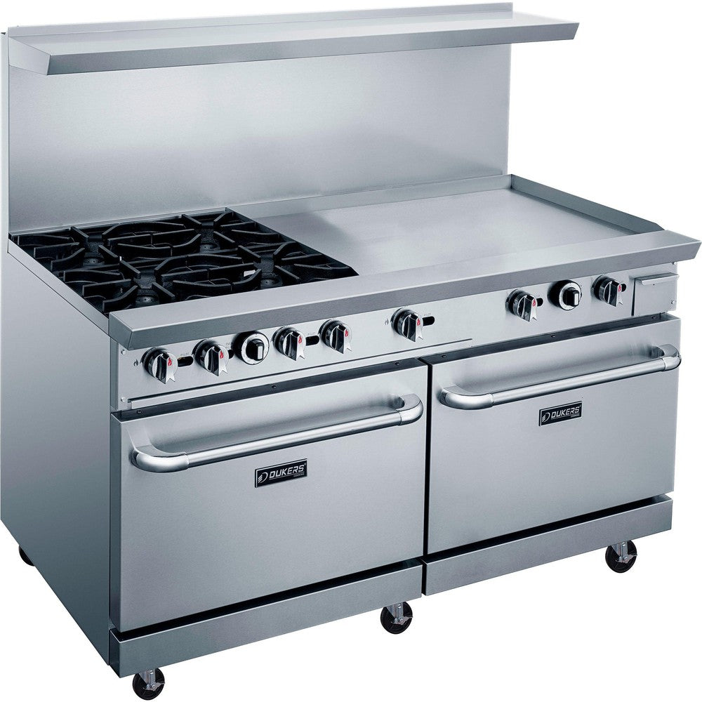 Dukers DCR60-4B36GM 60"W NG/LP Range with 4 Open Burners & 36"W Griddle