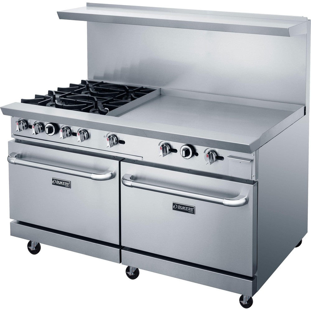 Dukers DCR60-4B36GM 60"W NG/LP Range with 4 Open Burners & 36"W Griddle