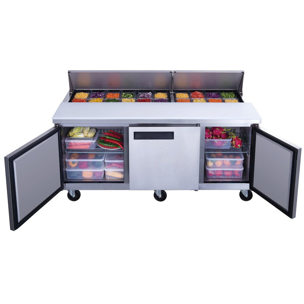 Dukers DSP72-18-S3 72"W 3 Door Standard Top Refrigerator Prep Table