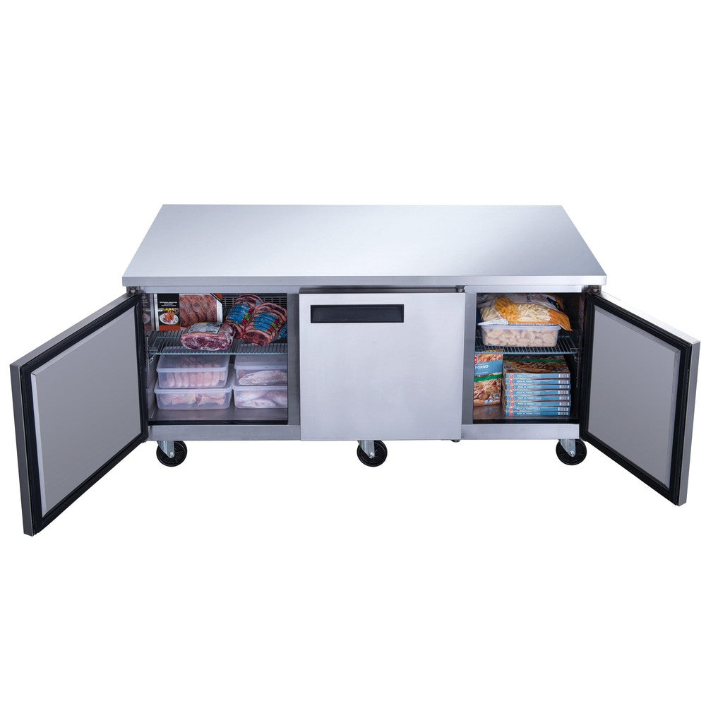 Dukers DUC72F 72"W 3 Door Undercounter Worktop Freezer