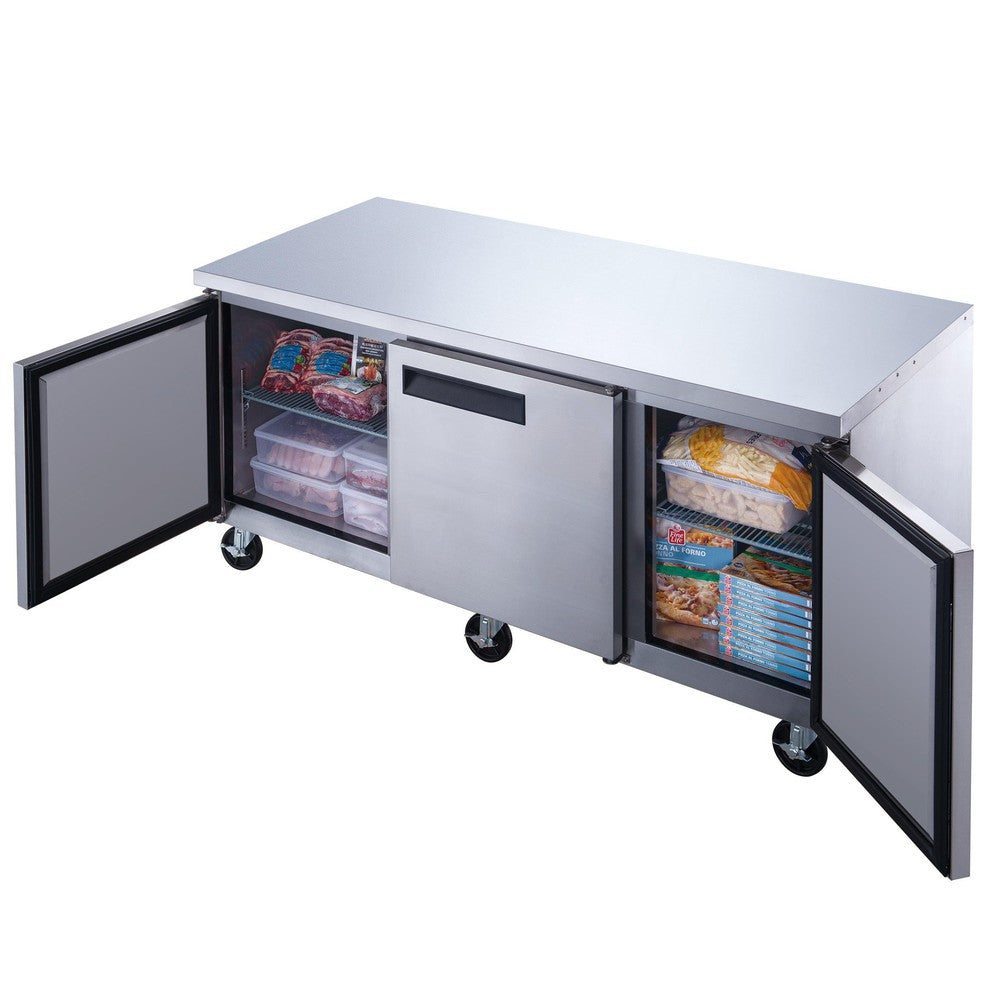 Dukers DUC72F 72"W 3 Door Undercounter Worktop Freezer