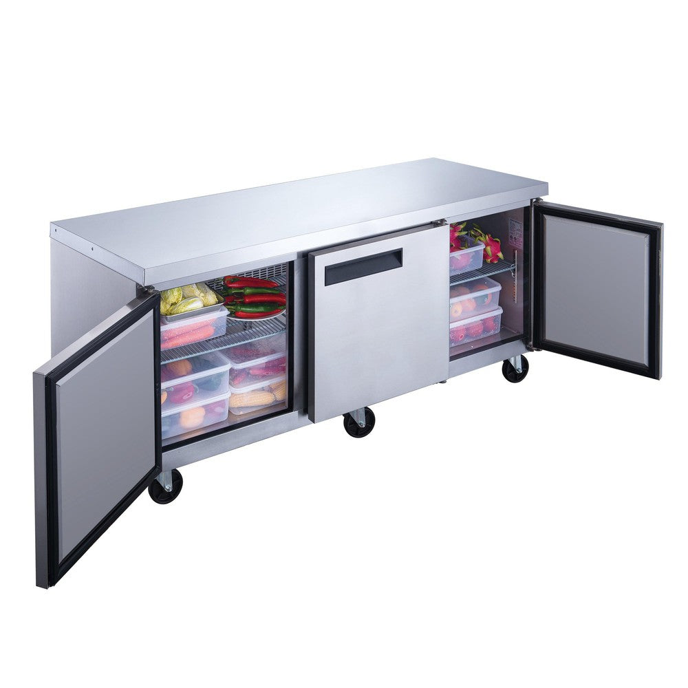 Dukers DUC72R 72"W 3 Door Undercounter Worktop Refrigerator