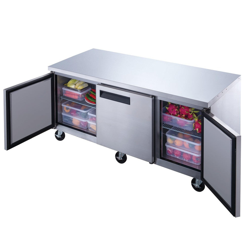 Dukers DUC72R 72"W 3 Door Undercounter Worktop Refrigerator